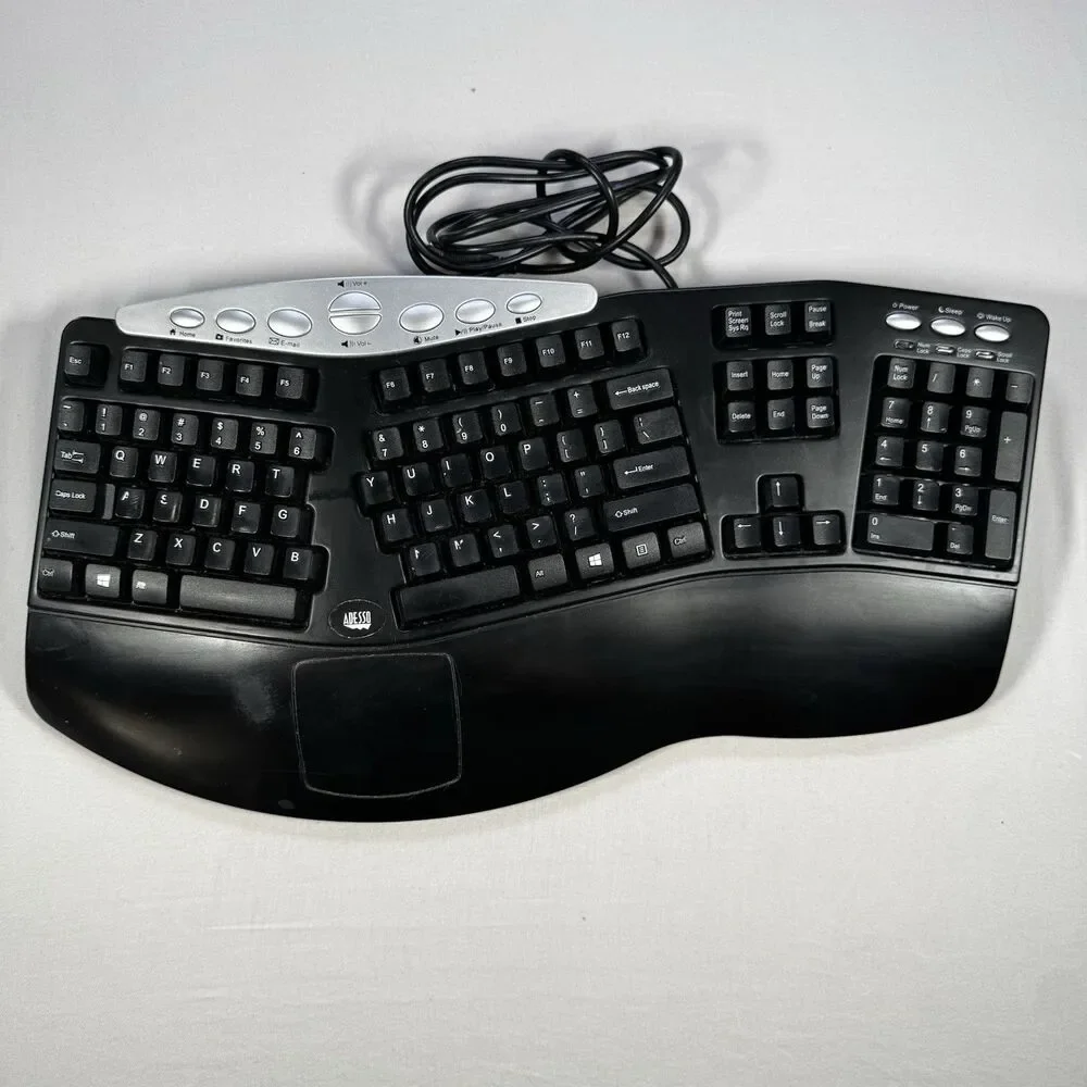 Adesso PCK-208B Ergonomic Wired USB Keyboard - Tested